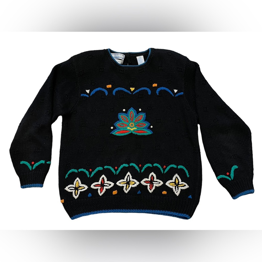 Vintage Northern‎ Isles Sweater PS Petite Small Hand Knitted Black Women’s